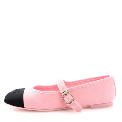 Chanel Fabric Grosgrain Mary Jane Flats 38 Light Pink Black 1 of 8