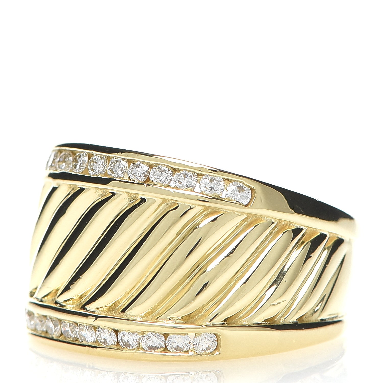 David Yurman 18K Yellow Gold Diamond Cable Cigar Band Ring 52 6 3 of 8