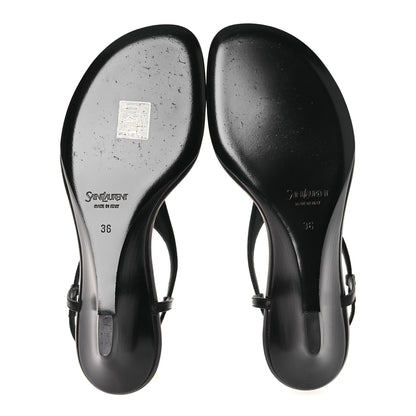 Saint Laurent Nappa Cassandra Monogram Bridget 40 Wedge Sandals 36 Black 7 of 10