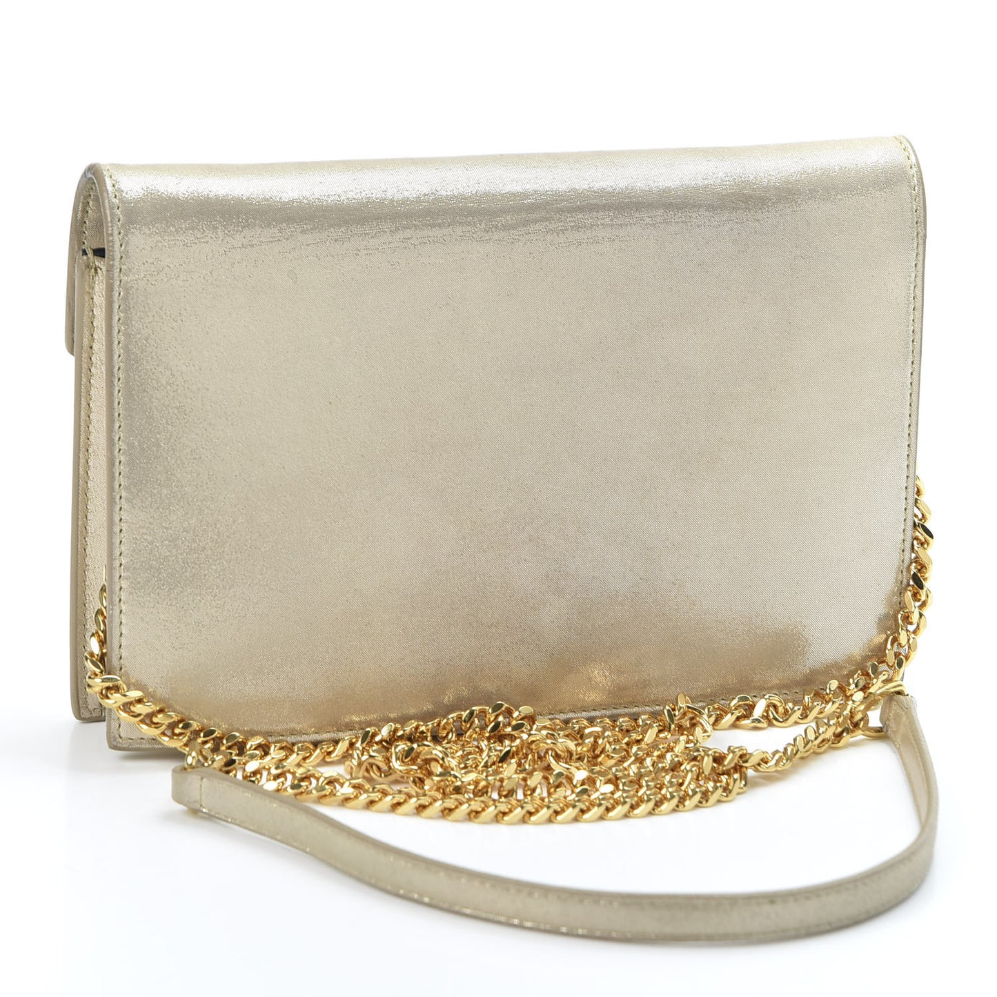 Metallic Fabric Monogram Envelope Chain Wallet Champagne