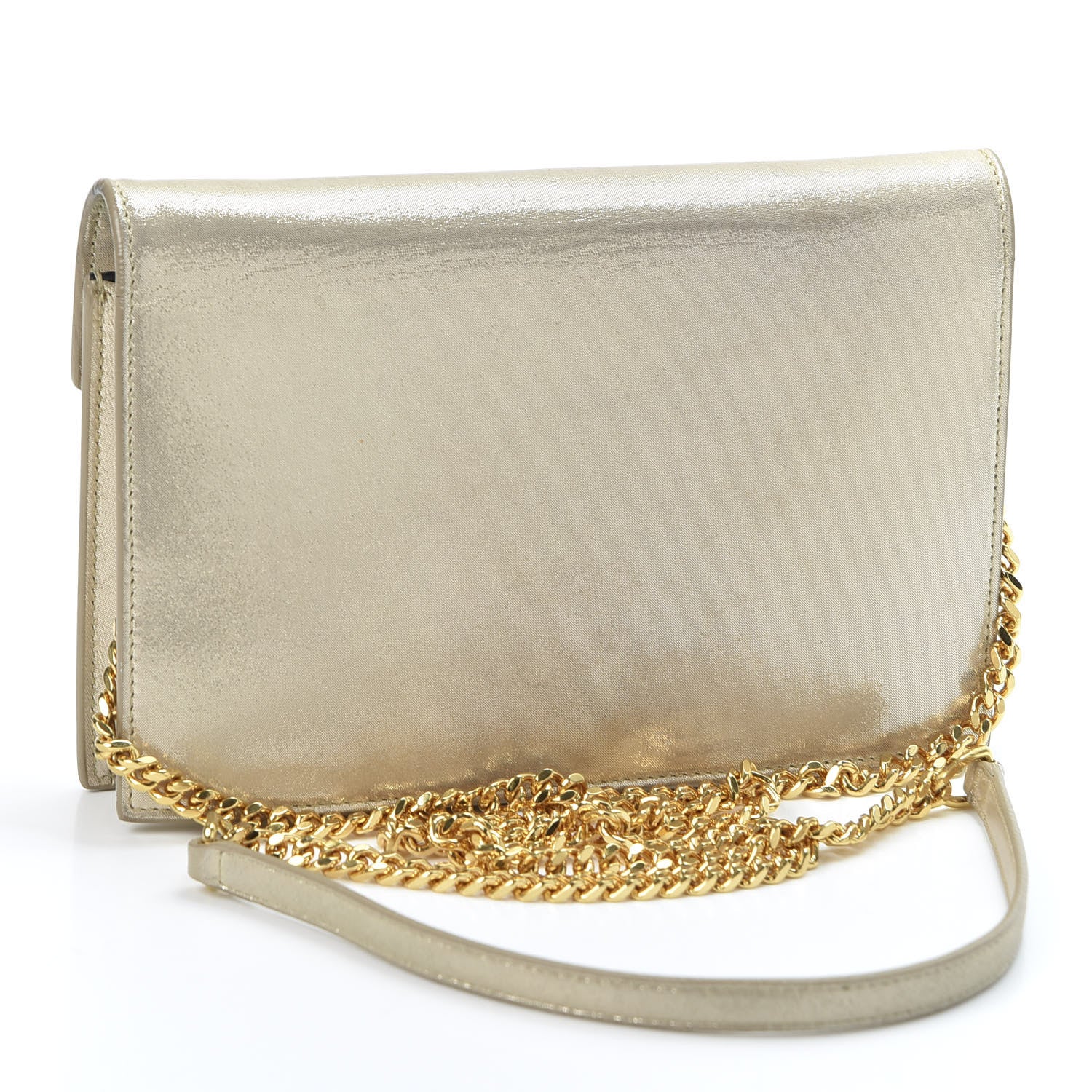 Saint Laurent Metallic Fabric Monogram Envelope Chain Wallet Champagne 2 of 15
