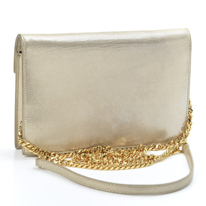 Saint Laurent Metallic Fabric Monogram Envelope Chain Wallet Champagne 2 of 15