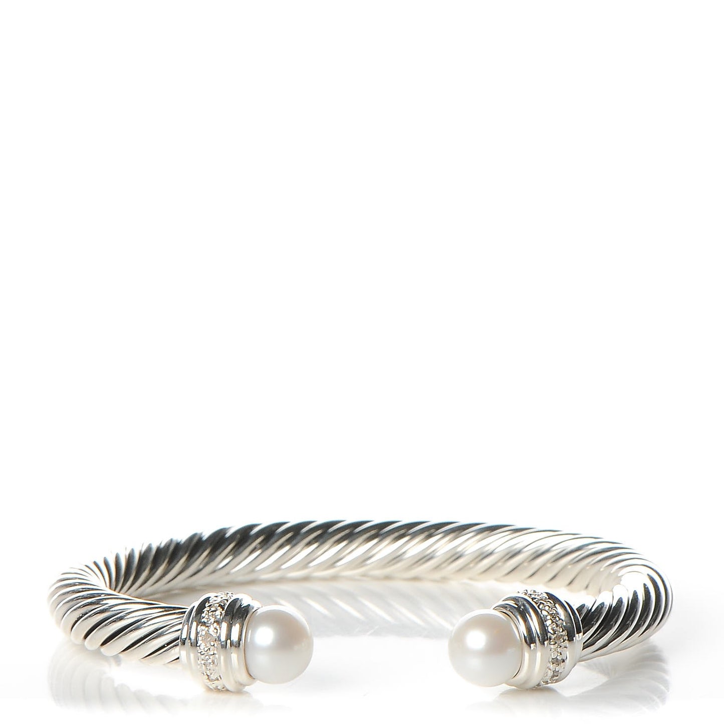 Sterling Silver Diamond Pearl 7mm Cable Classics Bracelet