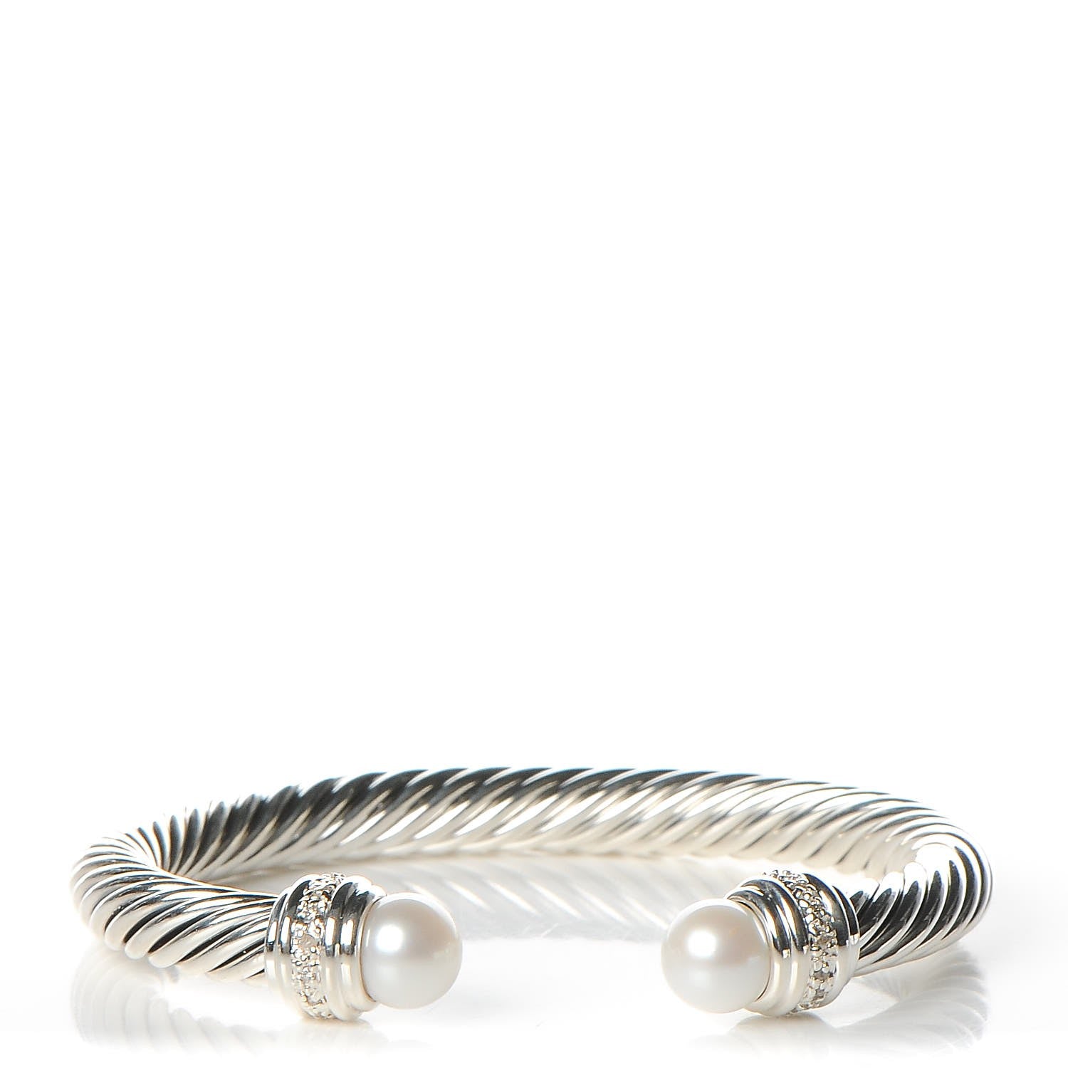 David Yurman Sterling Silver Diamond Pearl 7mm Cable Classics Bracelet 1 of 5