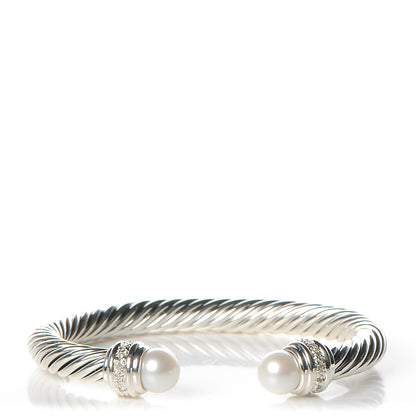 David Yurman Sterling Silver Diamond Pearl 7mm Cable Classics Bracelet 1 of 5