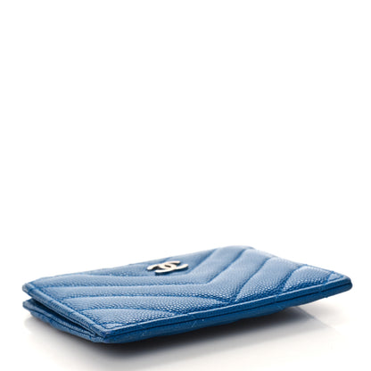 Chanel Caviar Chevron Quilted CC Zip Card Holder Blue 4 of 10