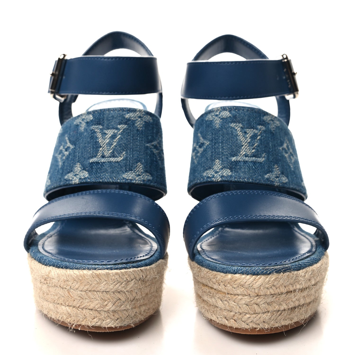 Louis Vuitton Monogram Denim Starboard Espadrille Wedge Sandal 37 Blue 2 of 8