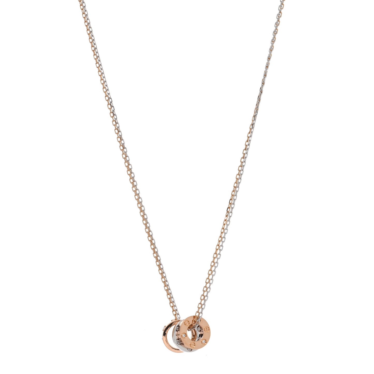 18K White Pink Gold Diamond Three Ring LOVE Pendant Necklace