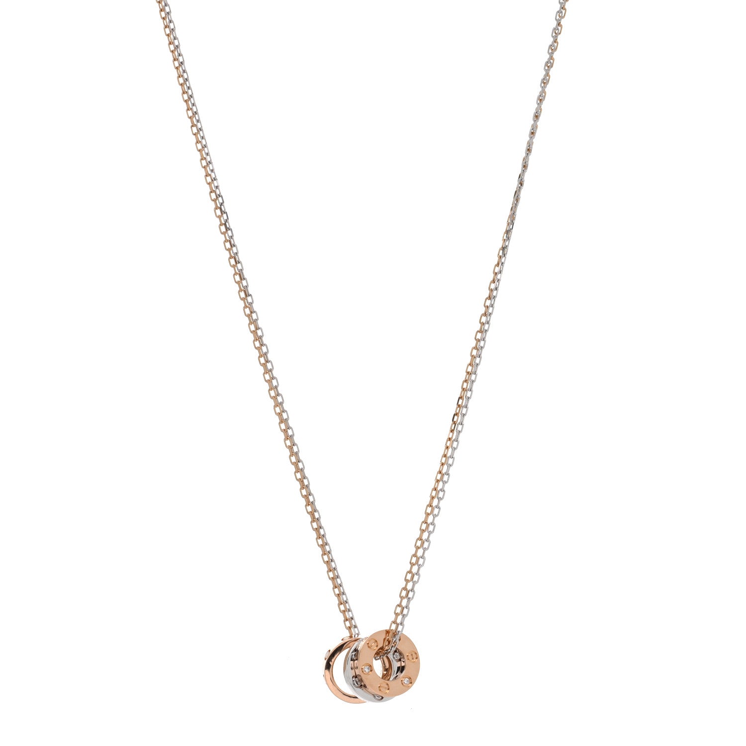 Cartier 18K White Pink Gold Diamond Three Ring LOVE Pendant Necklace 1 of 4