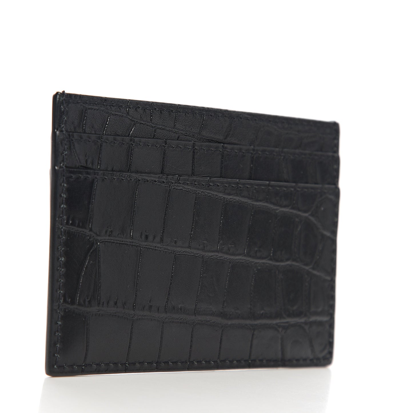 Calfskin Crocodile Embossed Monogram Tiny Cassandra Credit Card Case Black