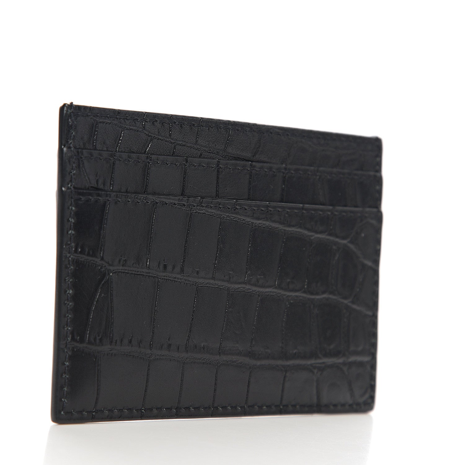 Saint Laurent Calfskin Crocodile Embossed Monogram Tiny Cassandra Credit Card Case Black 2 of 7