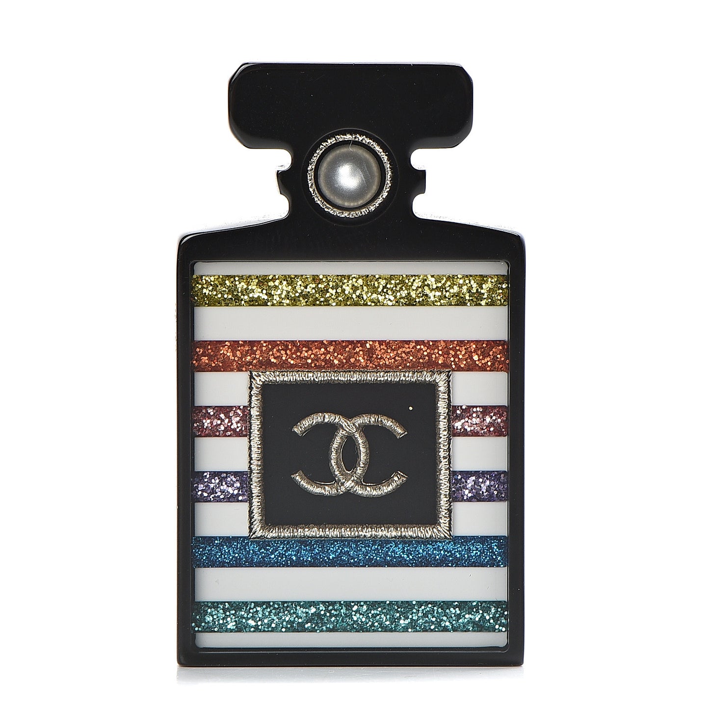 Resin Glitter Pearl Stripe CC Perfume Bottle Brooch Black Multicolor