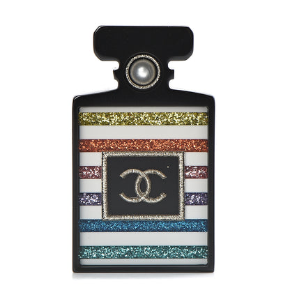 Chanel Resin Glitter Pearl Stripe CC Perfume Bottle Brooch Black Multicolor 1 of 5