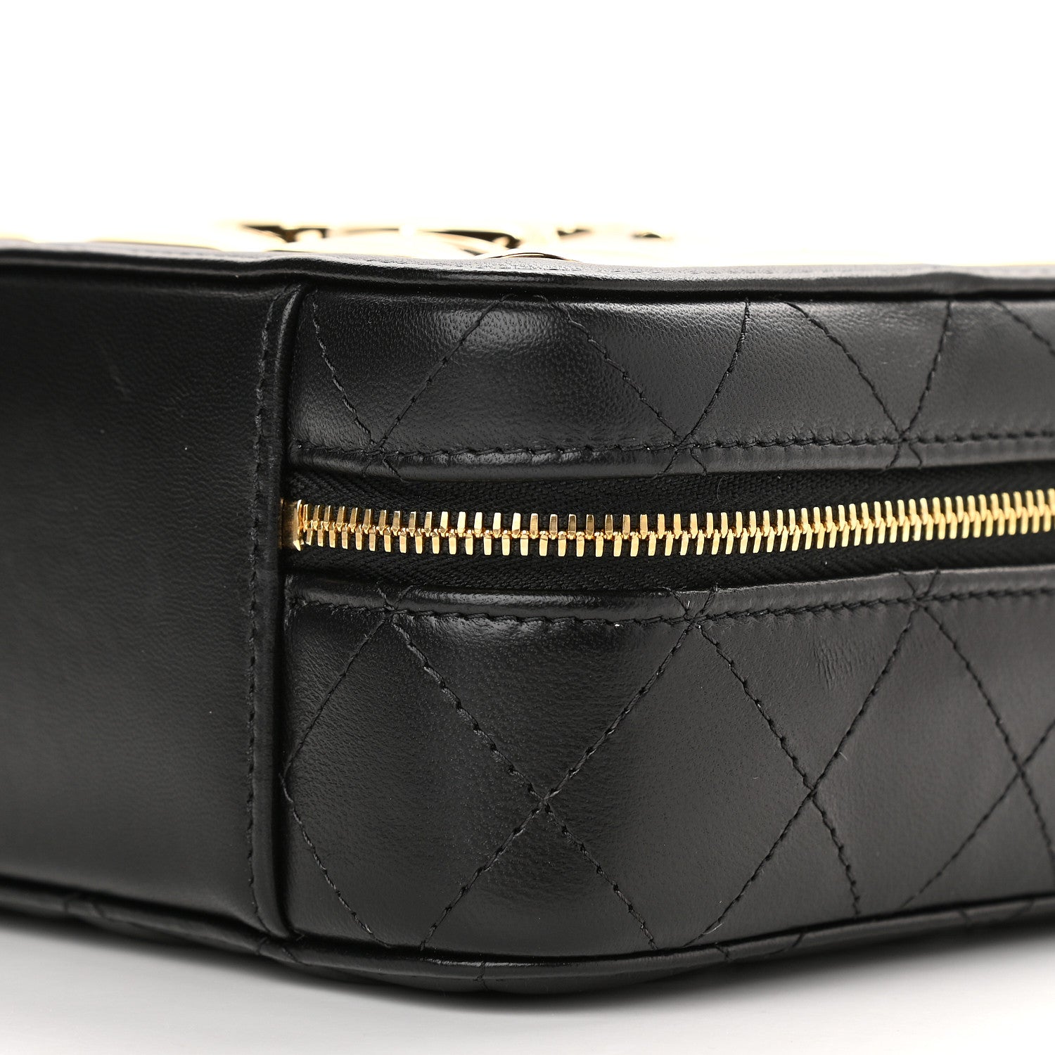 Chanel Lambskin Metal Quilted Golden Plate Vanity Case Black Golden Plate Vanity Case Black Gold 9 of 10