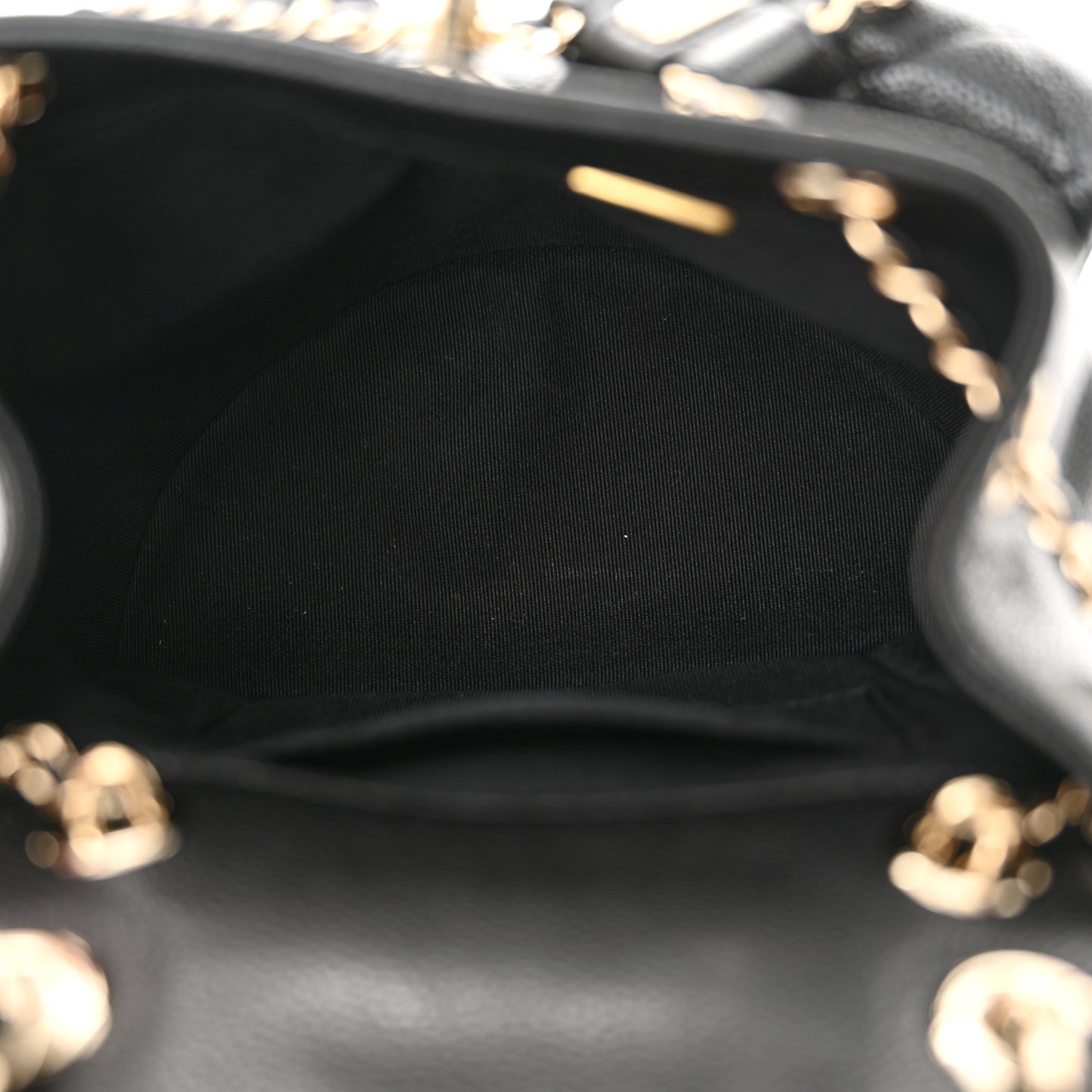 Shiny Caviar Quilted Small Duma Pockets Drawstring Backpack Black