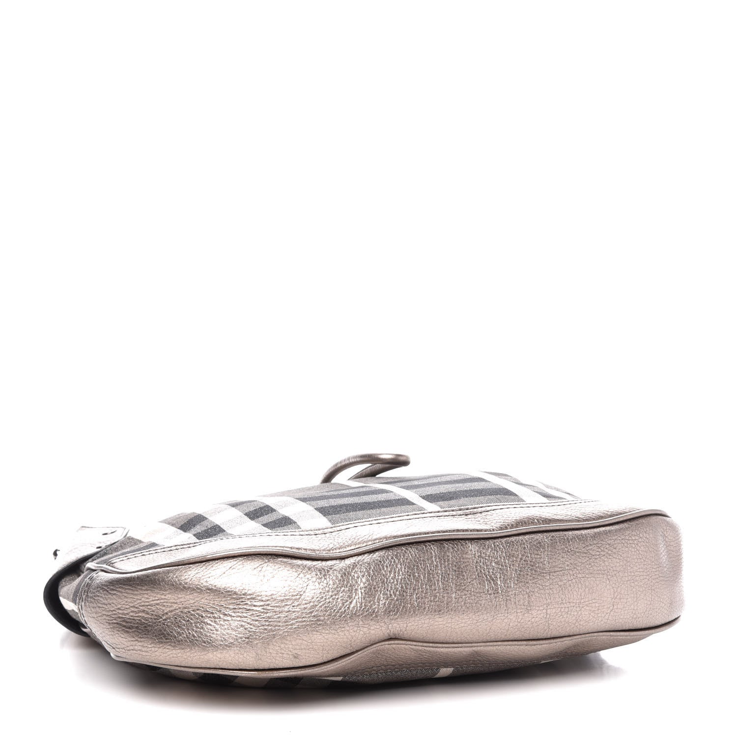 Burberry Metallic Calfskin House Check Hobo Pewter 4 of 13