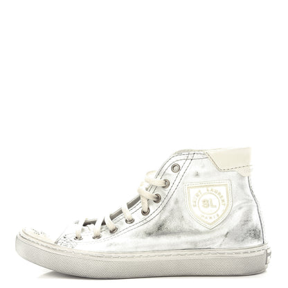 Saint Laurent Distressed Calfskin Bedford Logo-Appliqued Hightop Sneakers 36 Argento Cream White 1 of 11