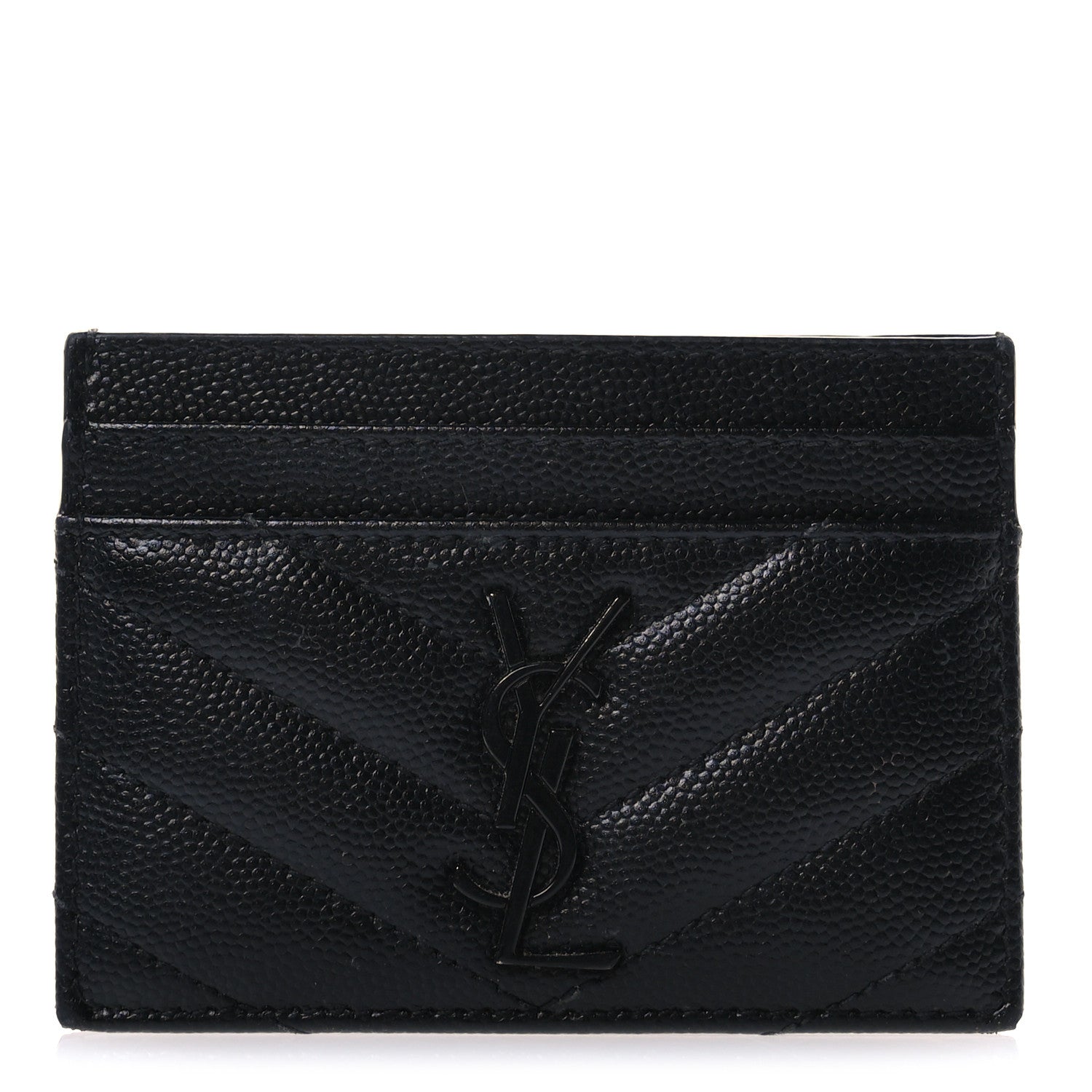 Saint Laurent Grain De Poudre Matelasse Chevron Monochrome Monogram Credit Card Case Black 1 of 7