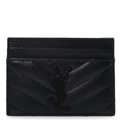 Saint Laurent Grain De Poudre Matelasse Chevron Monochrome Monogram Credit Card Case Black 1 of 7