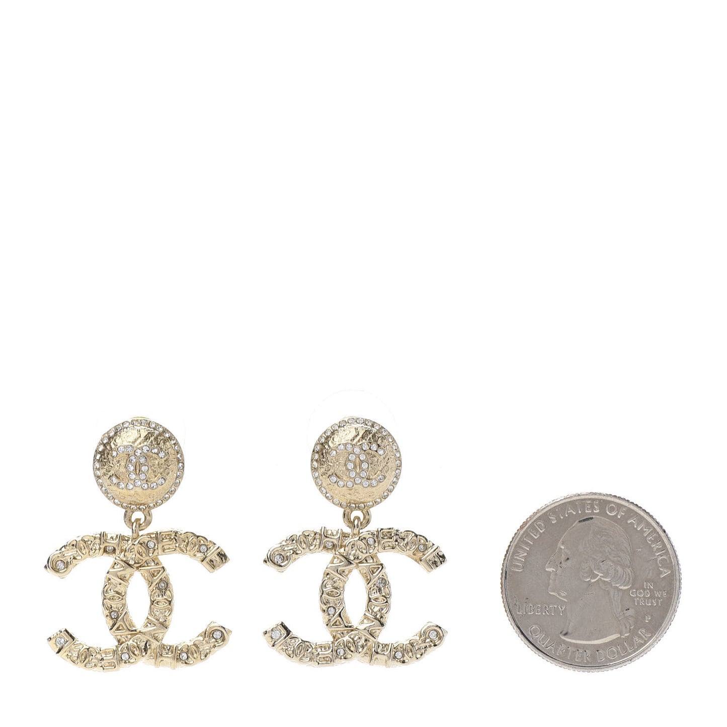 Crystal CC Drop Logo Earrings Gold