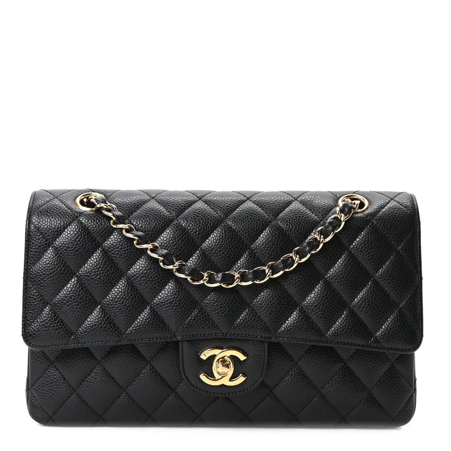 Caviar Quilted Medium Double Flap Black
