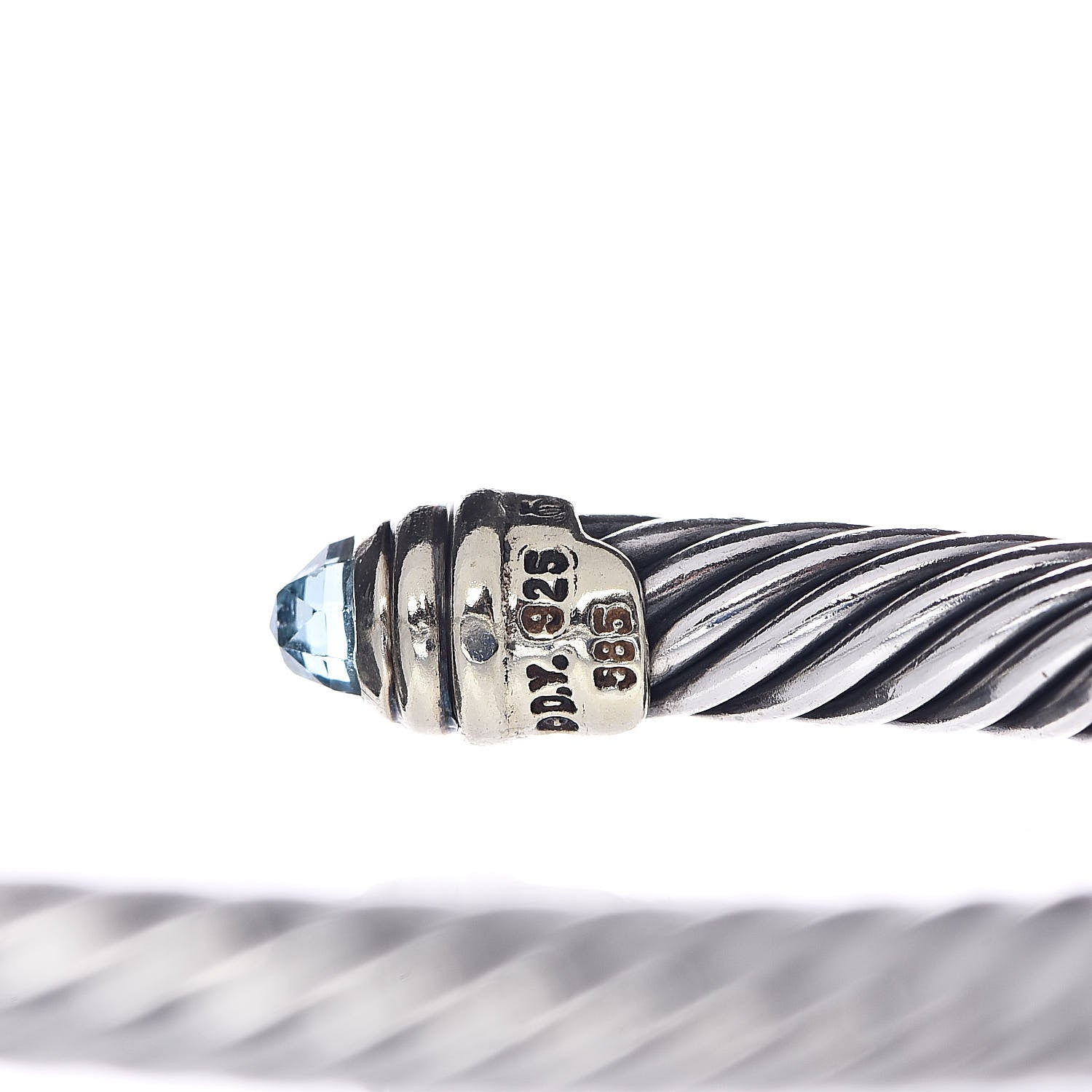 David Yurman Sterling Silver 14K Yellow Gold Blue Topaz 5mm Cable Classics Petite Color Bracelet 5 of 5