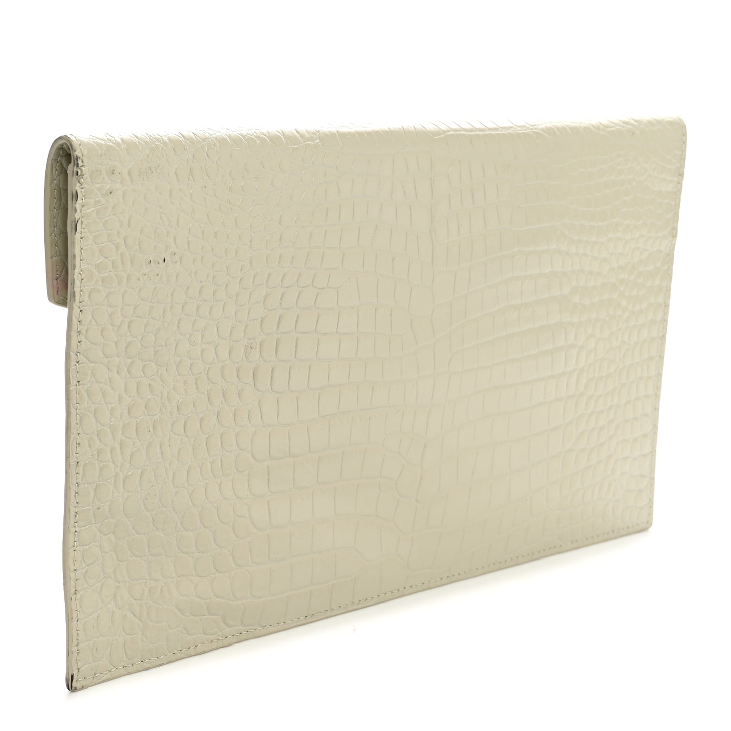 Calfskin Crocodile Embossed Uptown Monogram Pouch Crema Soft