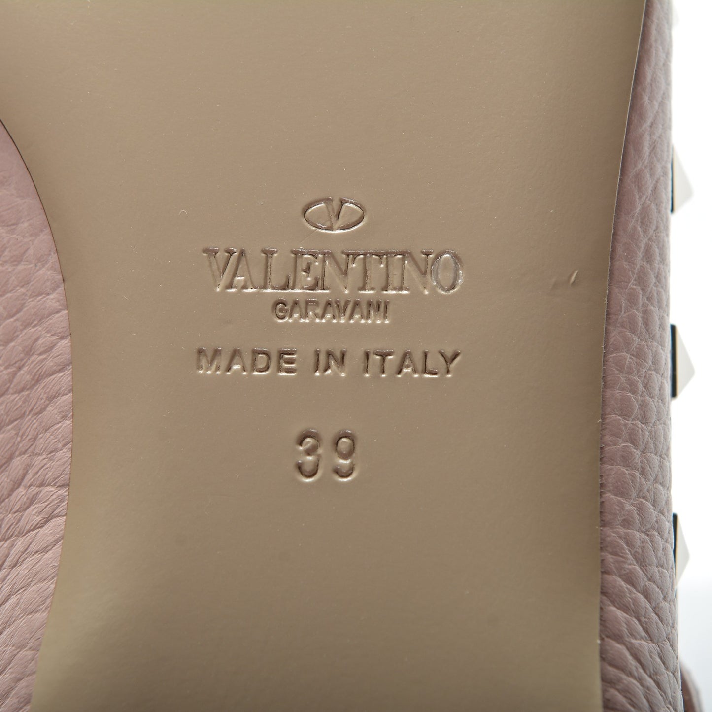Pebbled Calfskin Rockstud Cage Ballerina Flats 39 Poudre