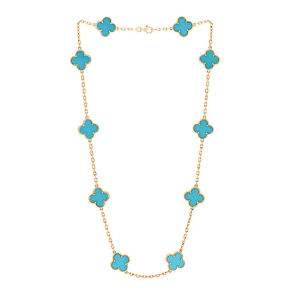 Van Cleef & Arpels 18K Yellow Gold Turquoise 10 Motifs Vintage Alhambra Necklace 3 of 5