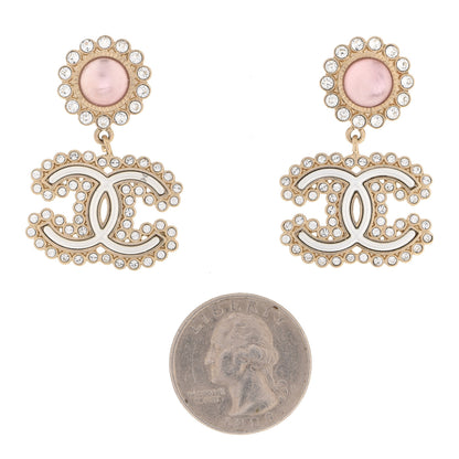 Chanel Crystal Pearl CC Drop Earrings Pink Gold 2 of 5