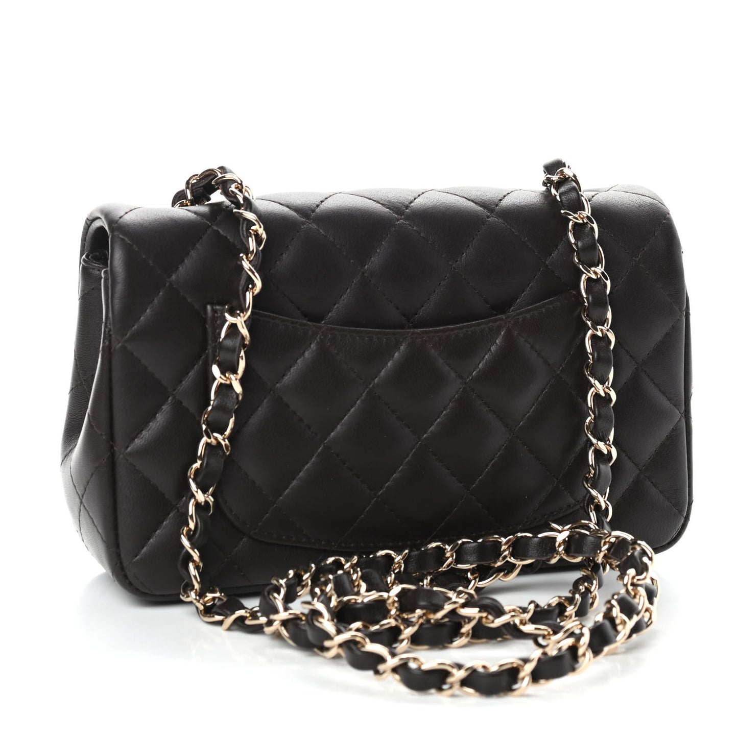 Lambskin Quilted Mini Rectangular Flap Dark Brown