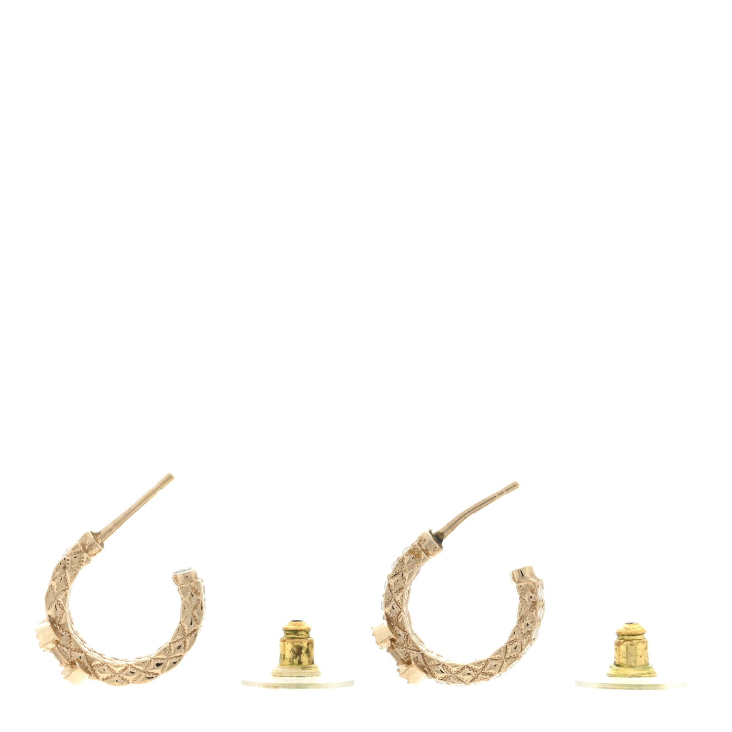 Metal Crystal Quilted CC Hoop Earrings Gold