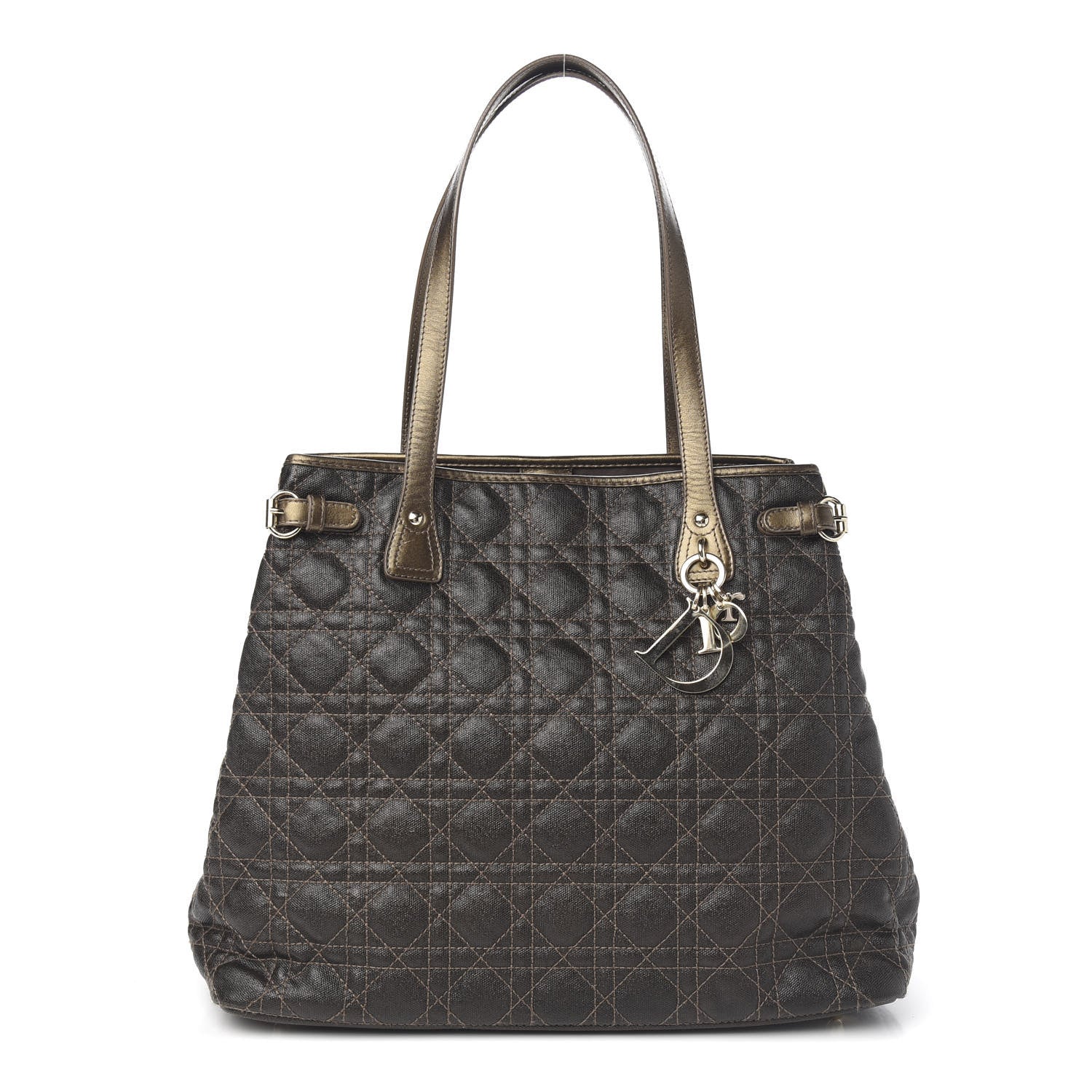 Christian Dior Coated Canvas Cannage Medium Panarea Tote Bronze 1 of 11