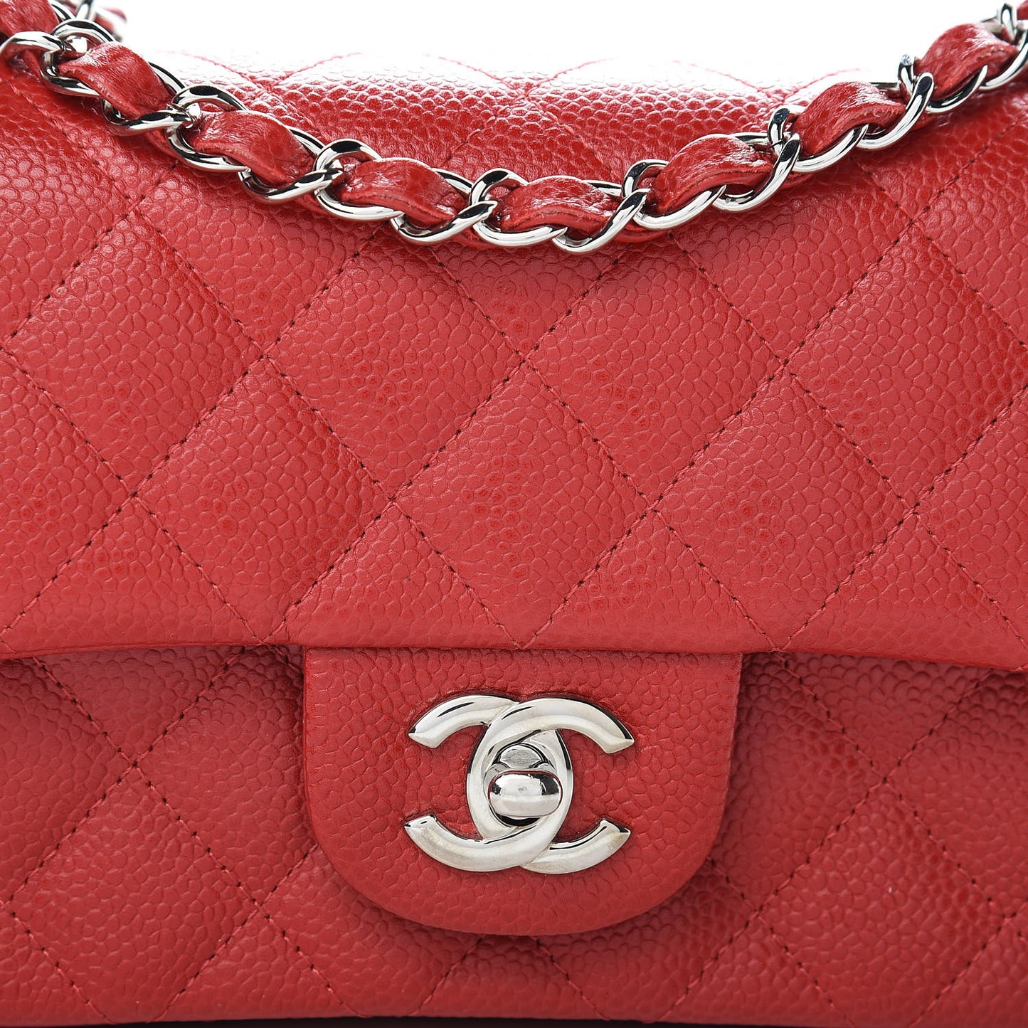 Caviar Quilted Mini Rectangular Flap Red