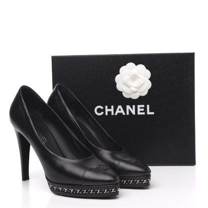 Chanel Lambskin CC Cap Toe Platform Chain Pumps 41 Black 13 of 13