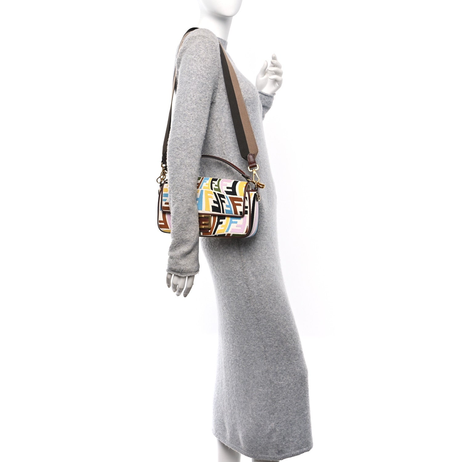 Fendi X SARA COLEMAN Canvas Vitello King Seta FF Fish Eye Embroidered Baguette Grezzo Multicolor Ghianda 2 of 10