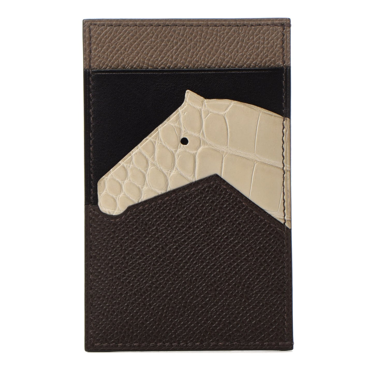 Epsom Matte Alligator Swift Les Petits Chevaux Card Holder Etoupe Etain Beton Black