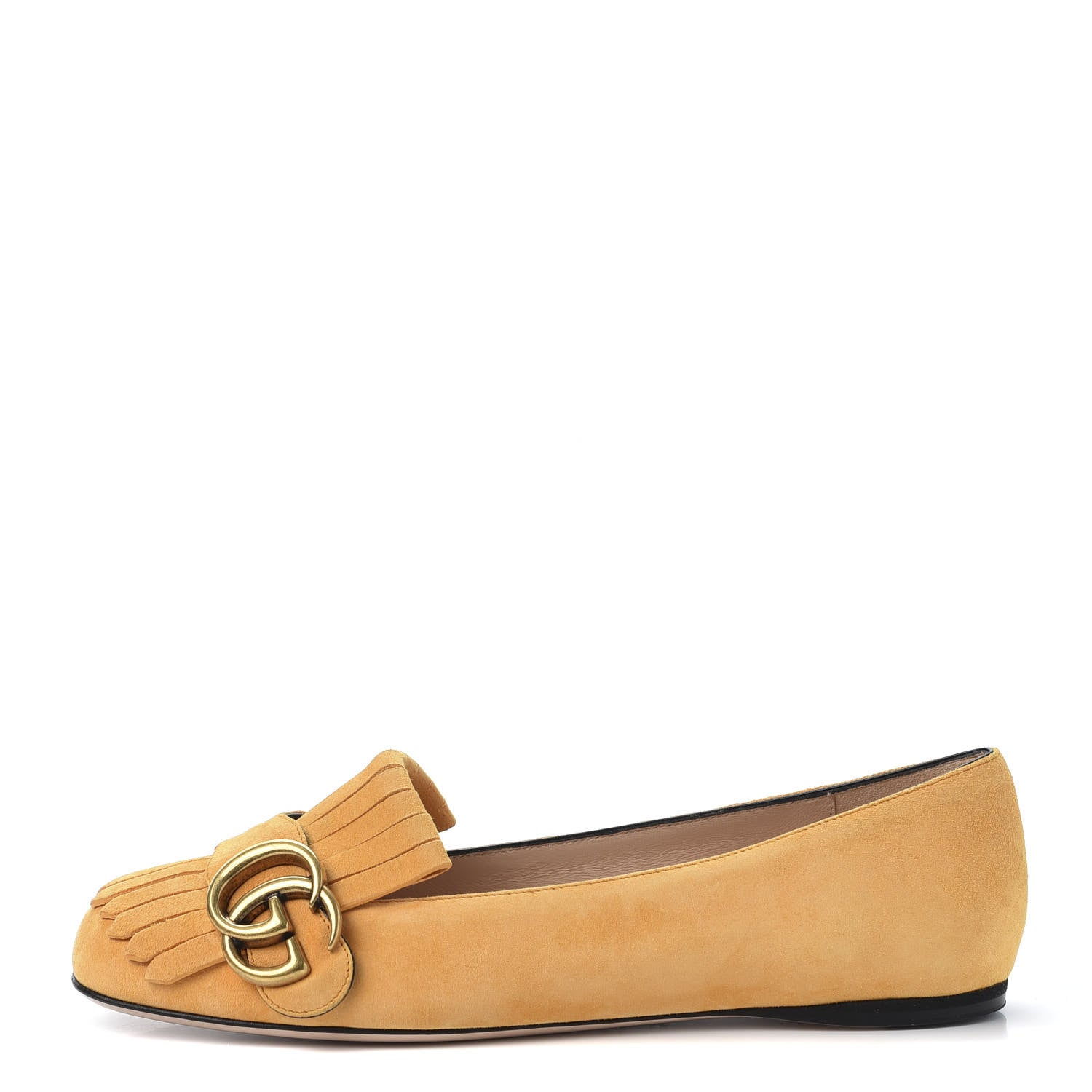 Gucci Kid Scamosciato GG Marmont Fringe Flats 35.5 Crystal Copper 1 of 10