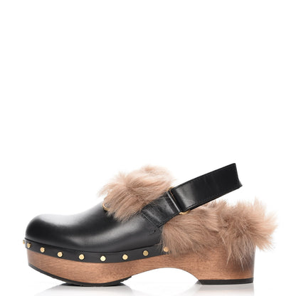 Gucci Calfskin Fur Horsebit Amstel Slingback Clogs 35 Black Naturale 1 of 8