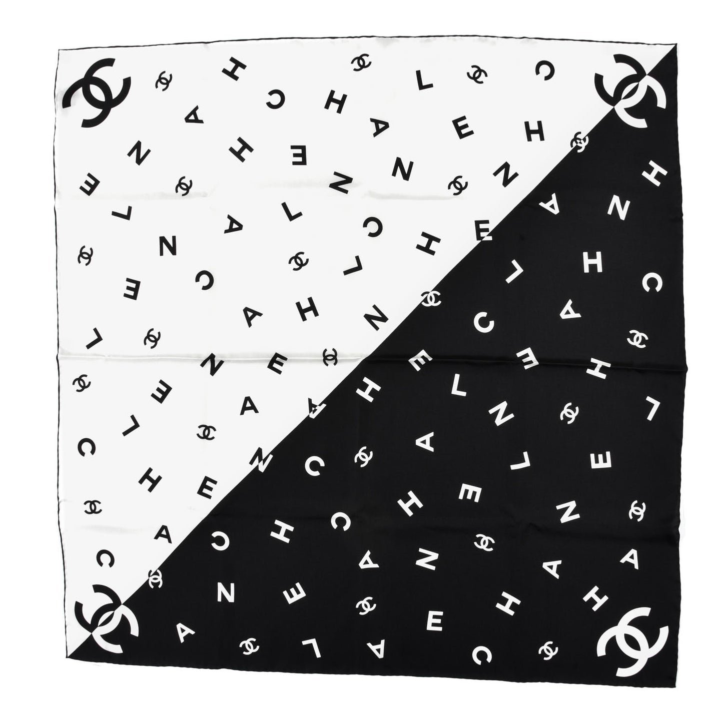 Silk CC Logo Scarf White Black White