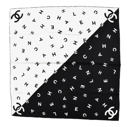 Chanel Silk CC Logo Scarf White Black White 1 of 3