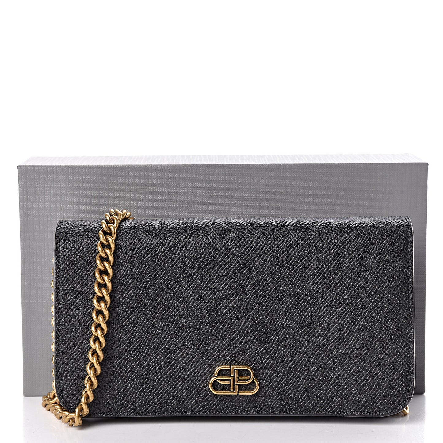Grained Calfskin BB Phone Holder Wallet On Chain Black