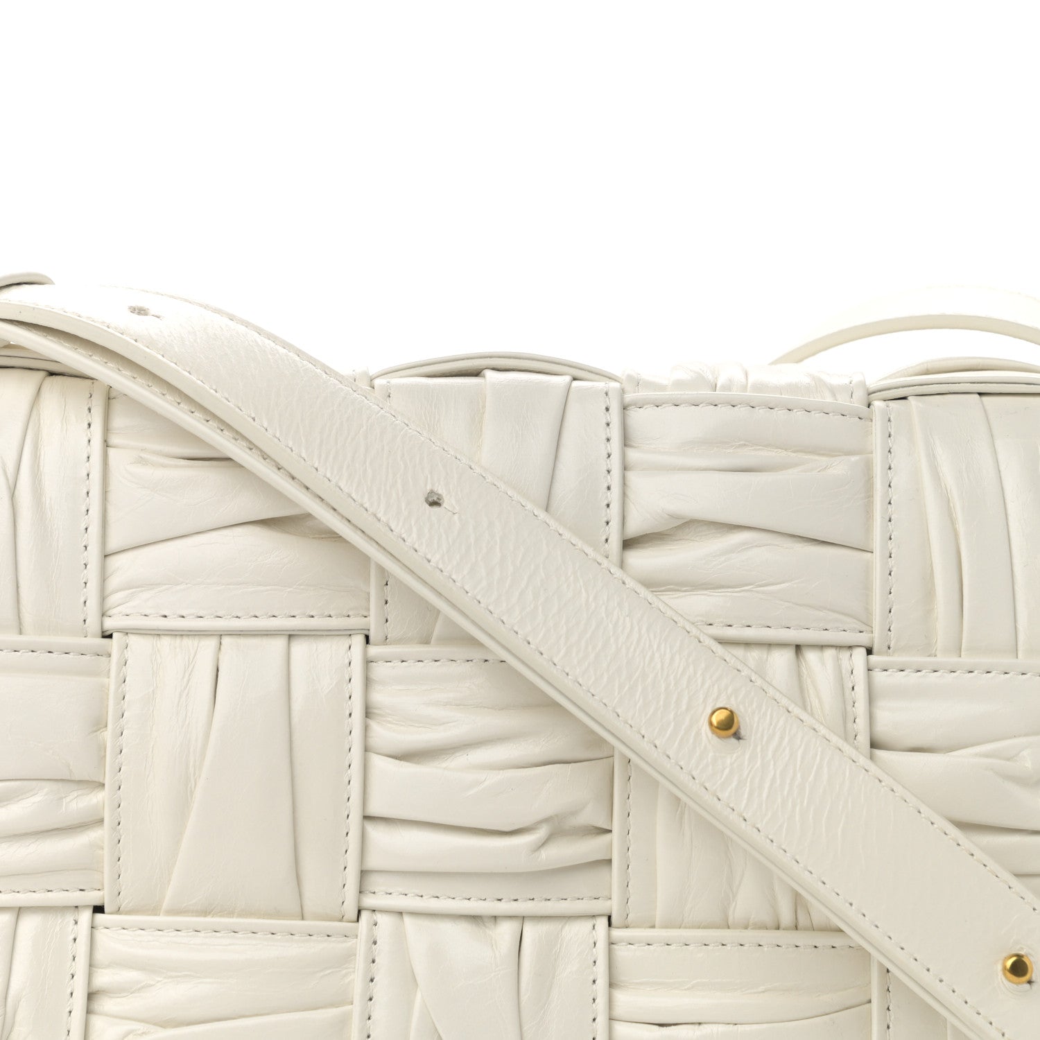 Bottega Veneta Calfskin Intreccio Plisse Cassette Crossbody Bag White 8 of 10