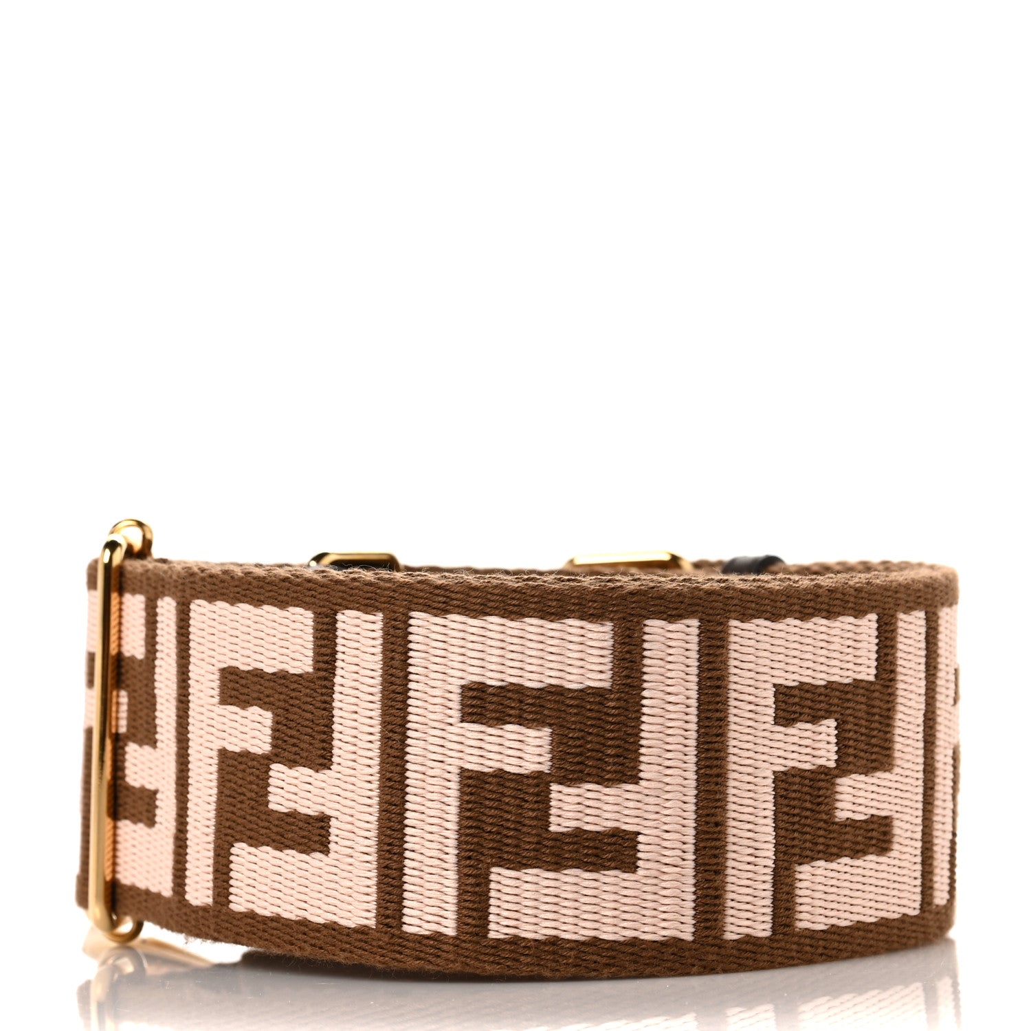 Fendi Ribbon Vitello Century FF 1974 Embroidered Adjustable Strap You Fango Rosa Confetto Chocolate 2 of 5