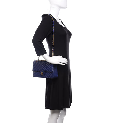 Chanel Lambskin Chevron Quilted Medium Double Flap Blue 2 of 11