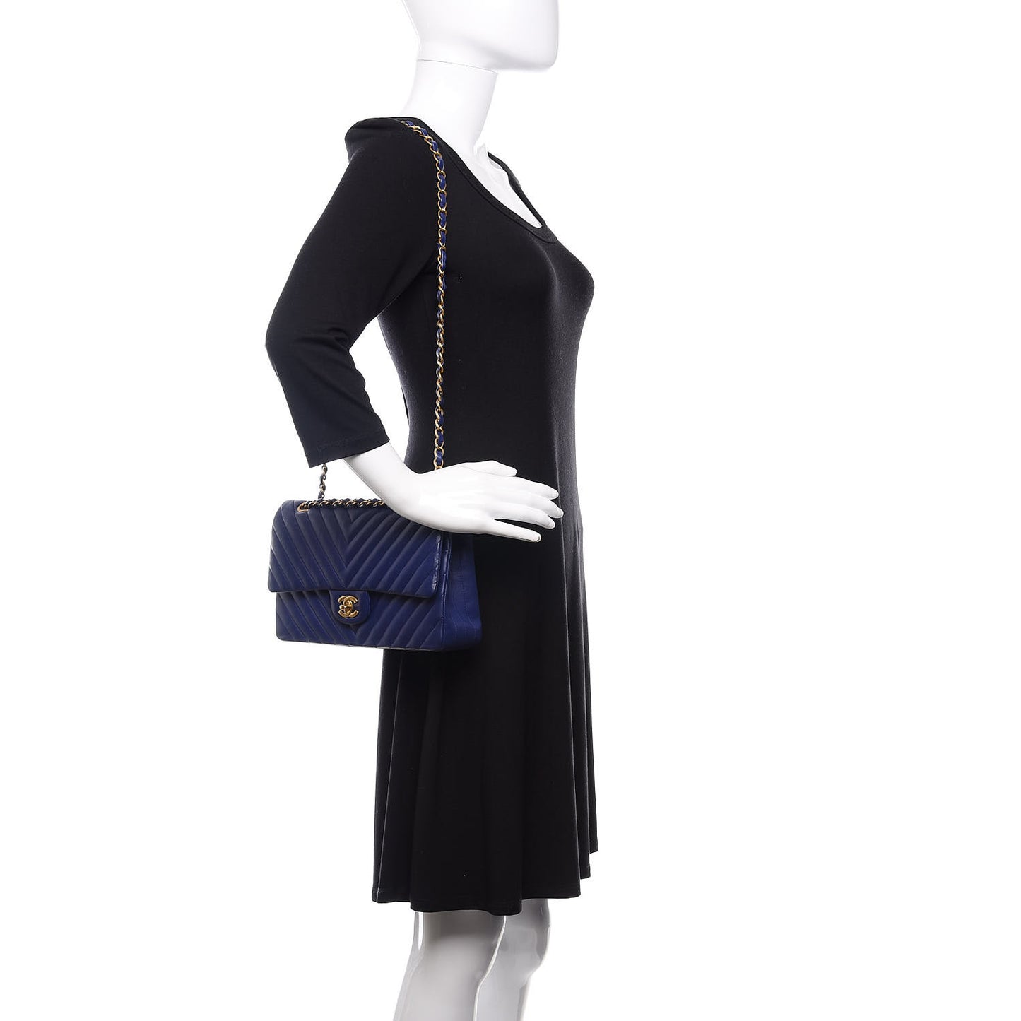 Lambskin Chevron Quilted Medium Double Flap Blue