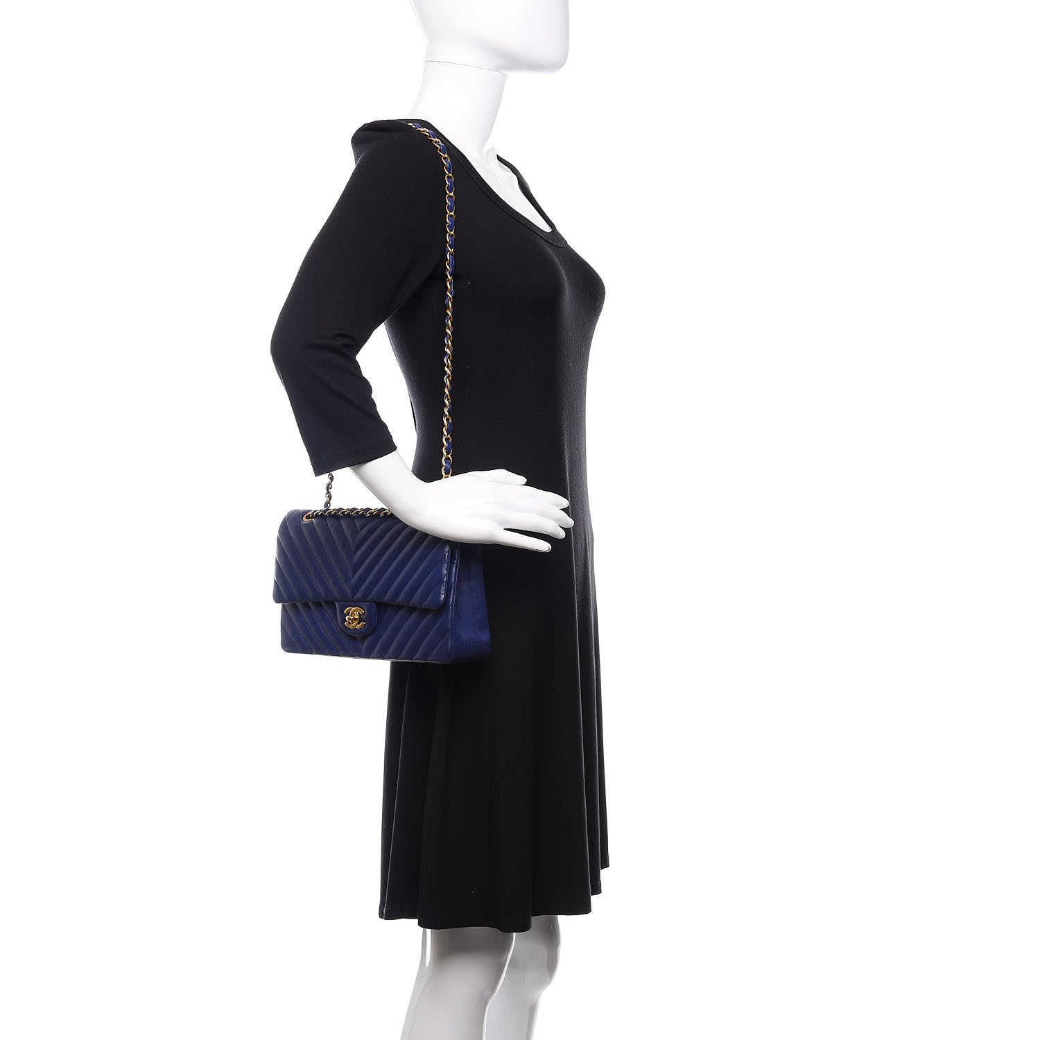 Chanel Lambskin Chevron Quilted Medium Double Flap Blue 2 of 11