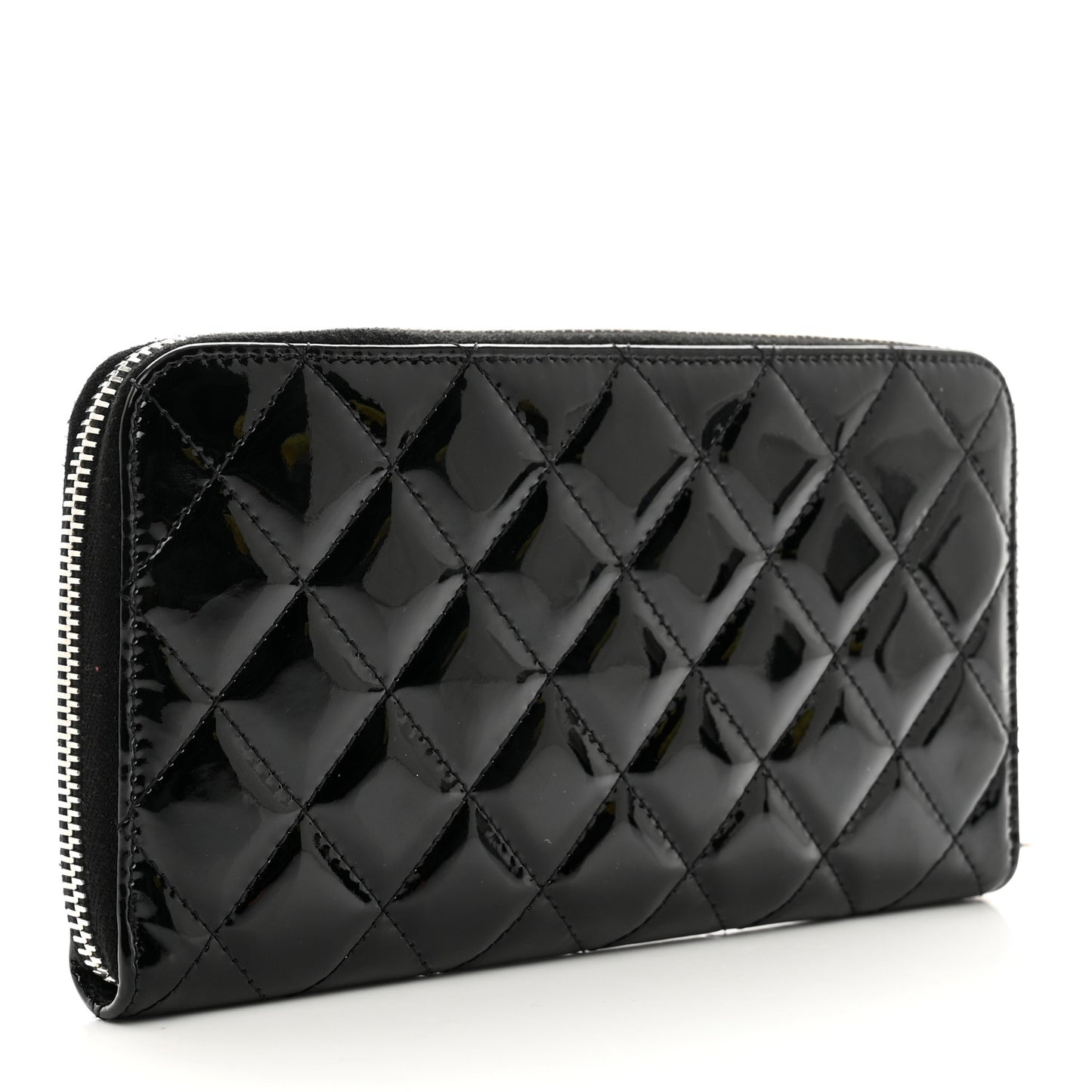 Patent Quilted Brilliant Zip Around Wallet Black