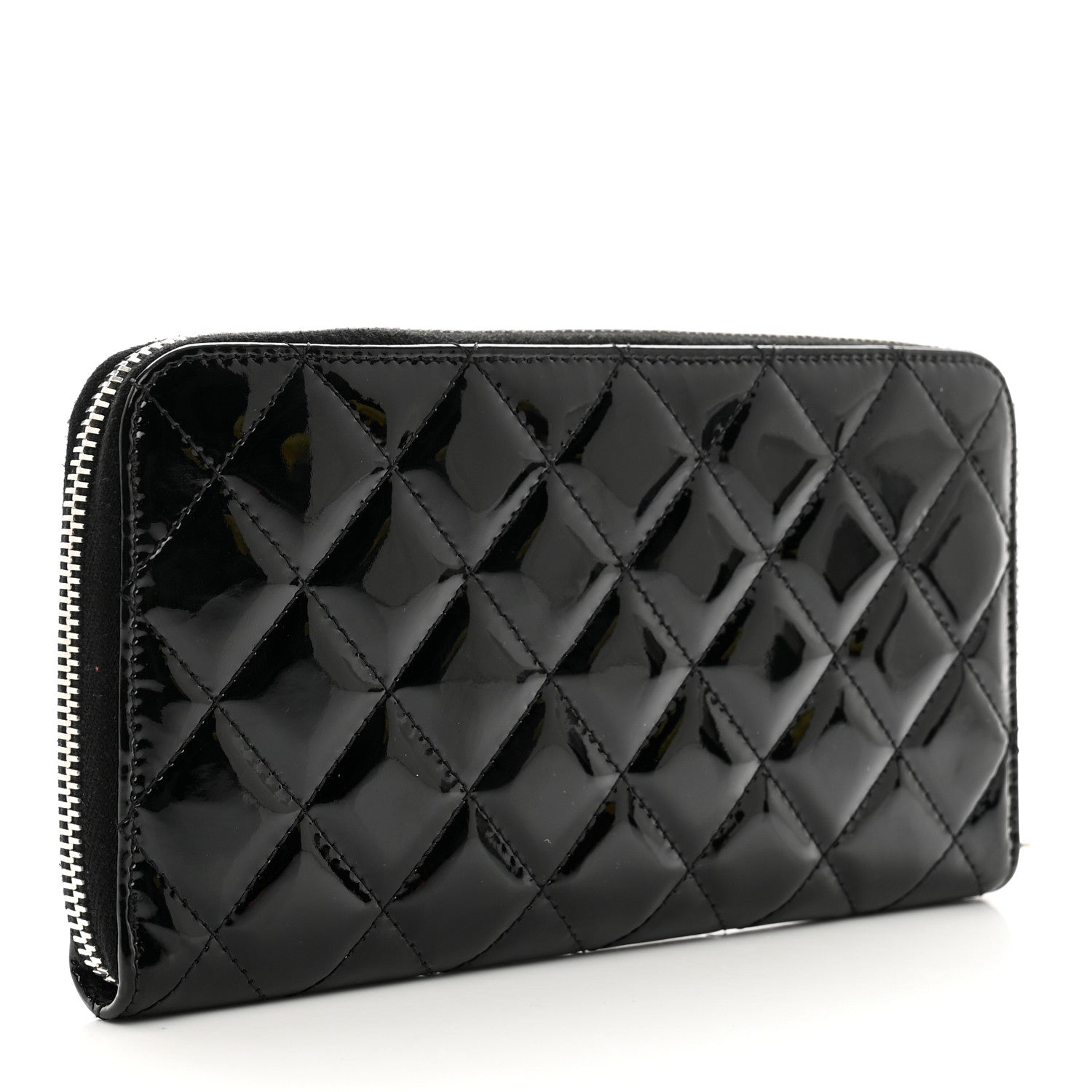 Chanel Patent Quilted Brilliant Zip Around Wallet Black 3 of 9