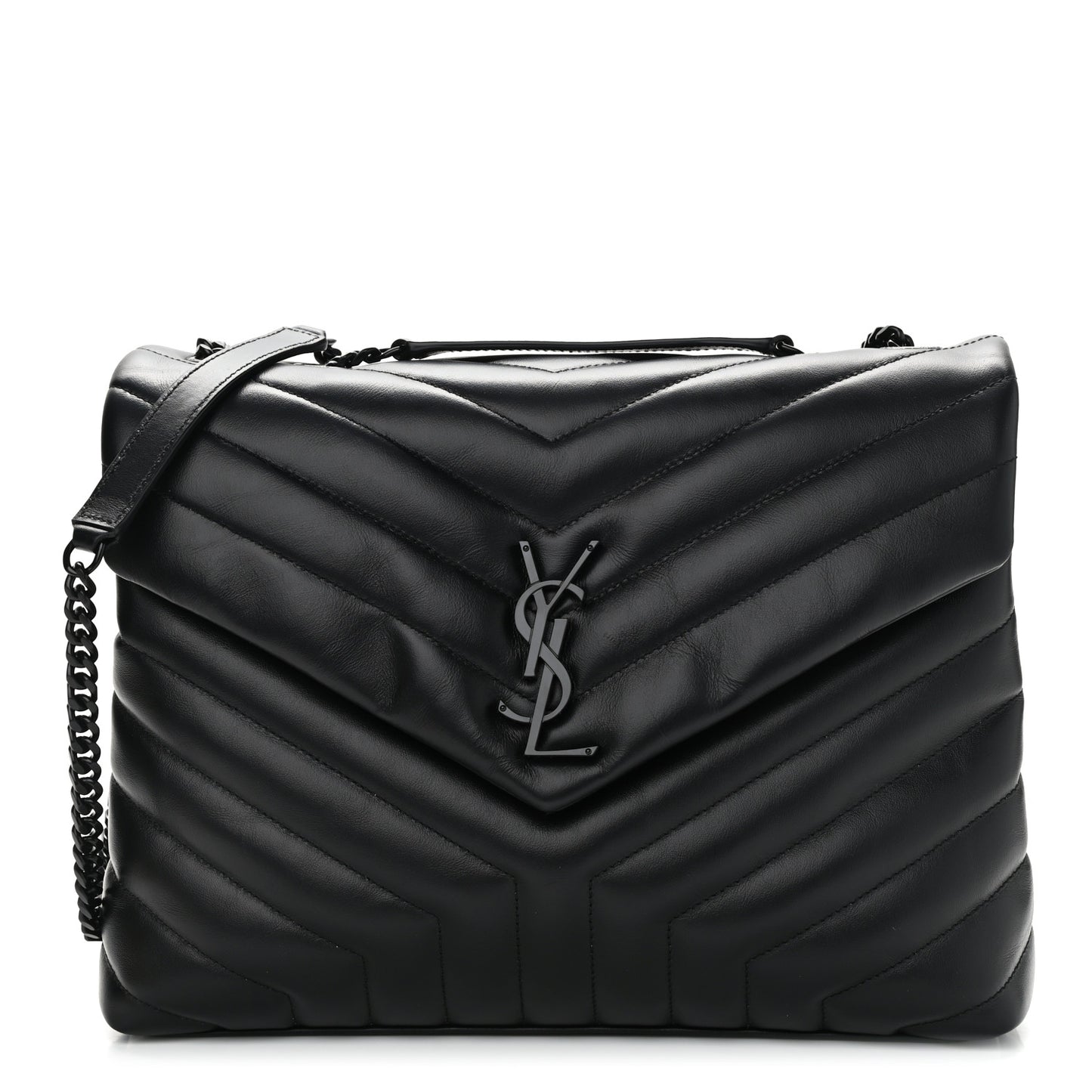 Calfskin Y Quilted Monogram Medium Loulou Chain Satchel Black